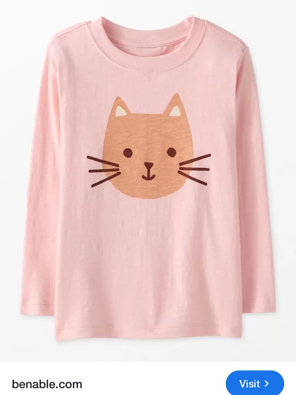 Hanna Andersson Light Pink Long-Sleeve Tee with Cat Face Girls 10